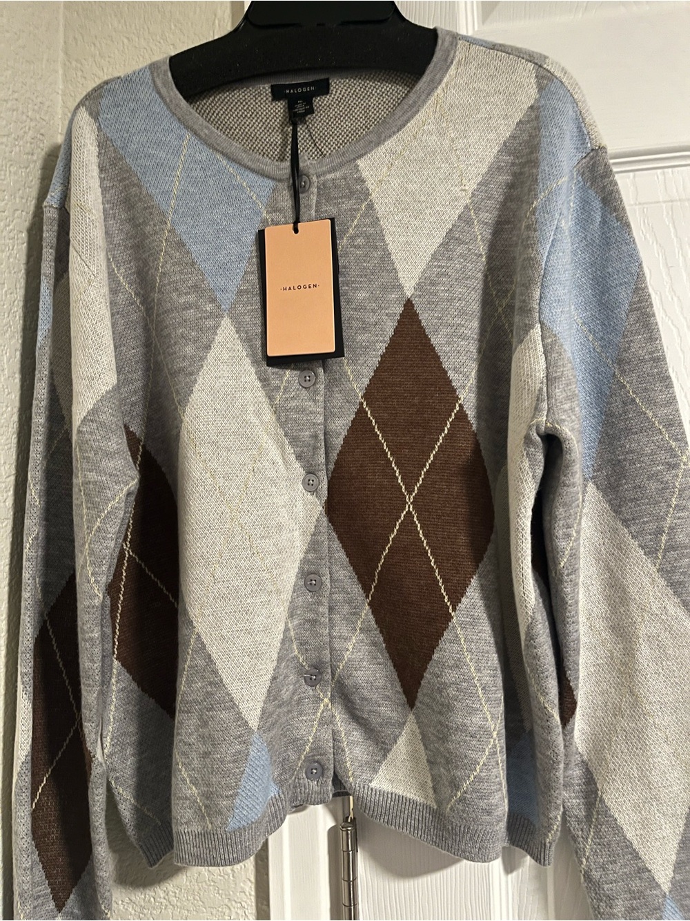 Halogen Argyle Cardigan in grey